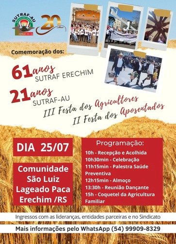 SUTRAF Sede Erechim realiza Festa do Agricultor e Aposentado