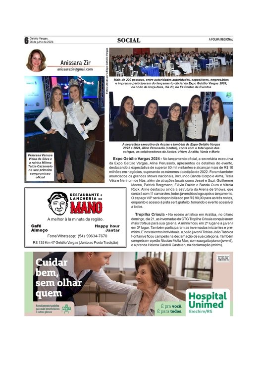 Coluna Social, por Anissara Zir / Edição de 26 de julho de 2024