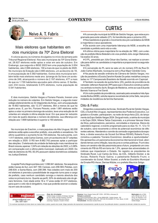Ipiranga do Sul e Floriano Peixoto tem mais eleitores que habitantes / Coluna Contexto, por Neivo A T Fabris
