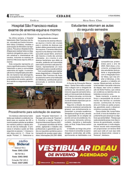 Unideau - Hospital São Francisco realiza exame de anemia equina e mormo