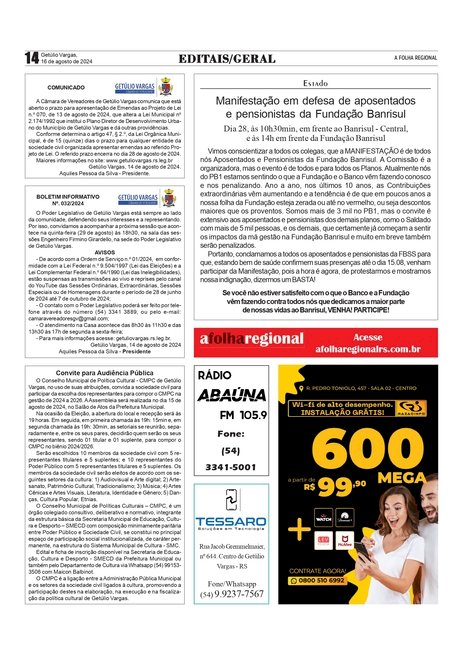 Manifestação em defesa de aposentados e pensionistas da Fundação Banrisul (apedido)