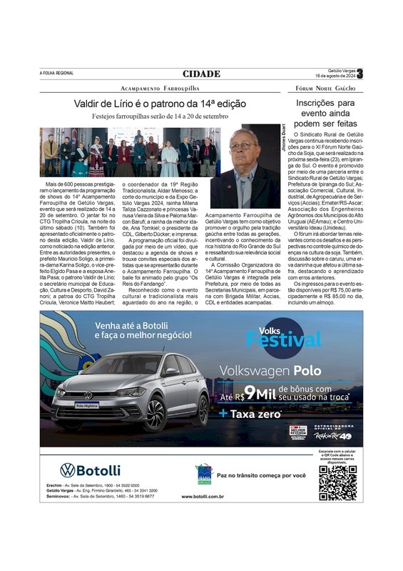 Acampamento Farroupilha - Valdir de Lírio é o patrono da 14ª edição