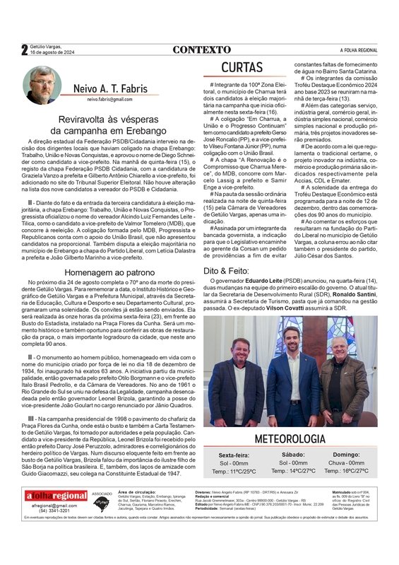 Reviravolta às vésperas da campanha eleitoral em Erebango / Coluna Contexto – por Neivo A T Fabris