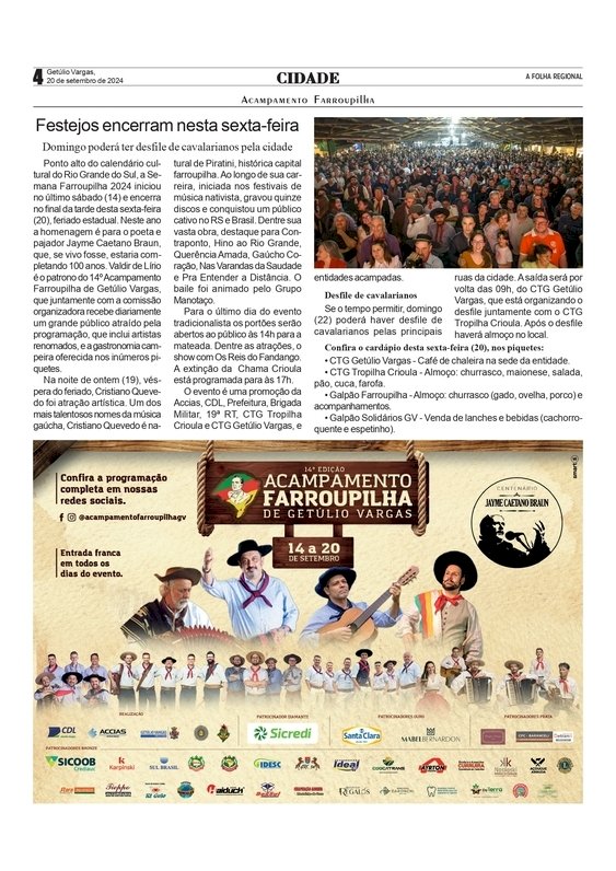 Acampamento Farroupilha de Getúlio Vargas- Festejos encerram nesta sexta-feira