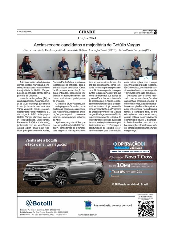 Eleições 2024 - Accias recebe candidatos à majoritária de Getúlio Vargas