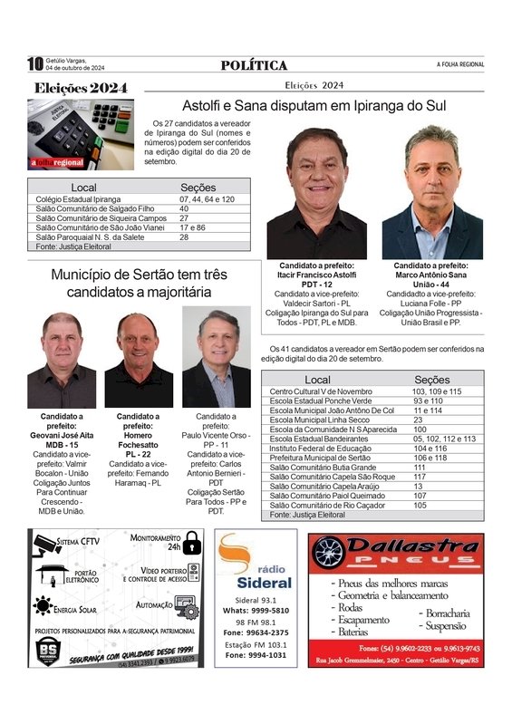 Locais das Seções Eleitorais em Ipiranga do Sul
