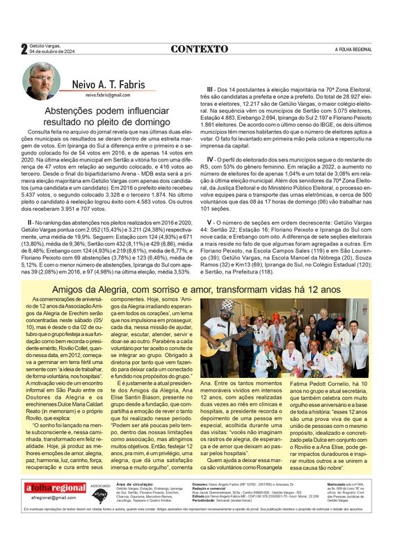 Abstenções podem influenciar resultado do pleito de domingo - Coluna Contexto / por Neivo  T Fabris