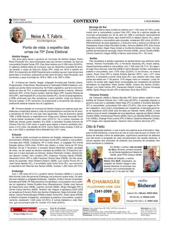 Ponto de vista: O espelho das urnas na 70ª Zona Eleitoral – Coluna Contexto / por Neivo A T Fabris