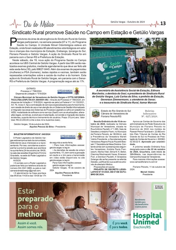 Sindicato Rural promove Saúde no Campo em Estação e Getúlio Vargas
