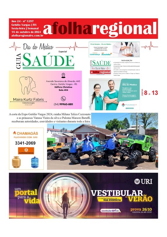 A Folha Regional, Ano 24, nº 1297. Getúlio Vargas RS, 18 de outubro de 2024.
