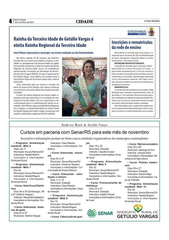 Sindicato Rural de Getúlio Vargas - Cursos em parceria com Senar/RS para este mês de novembro