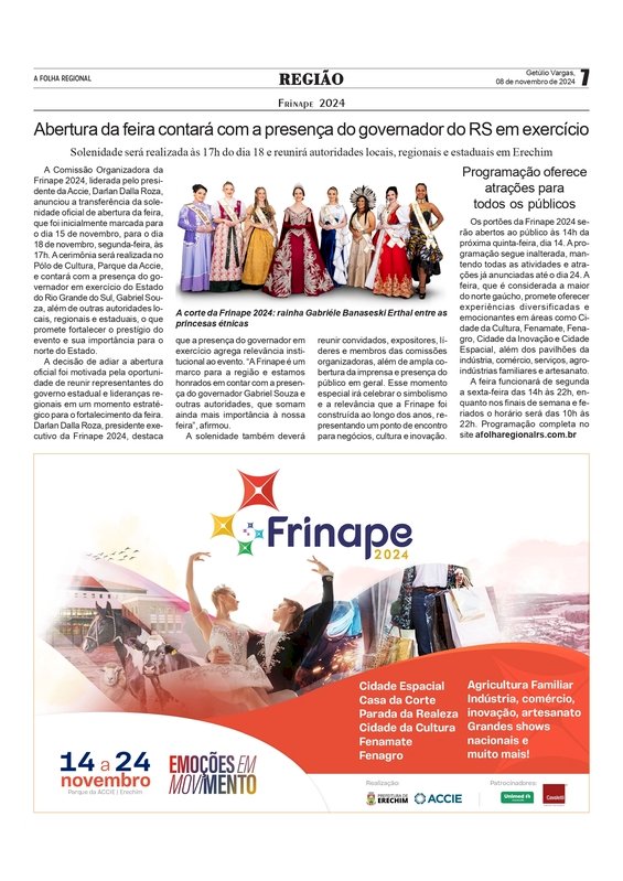Frinape 2024 - Abertura da feira contará com a presença do governador do RS em exercício
