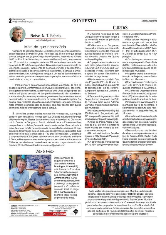 Mais do que necessário – Contexto, por Neivo A T Fabris – coluna da edição de 08 de novembro.