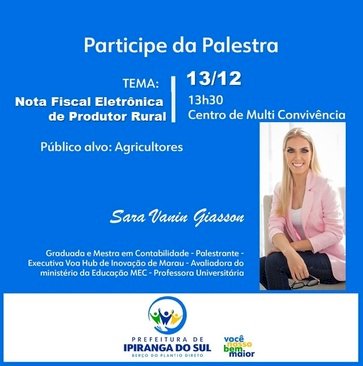 Nota fiscal eletrônica para produtores rurais será tema de palestra em Ipiranga do Sul