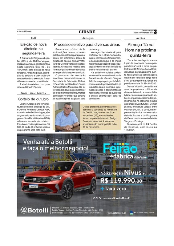 CDL realiza assembleia par eleição da diretoria / Seleção de professores / Mais u Tá na Mesa da ACCIAS / NFG de outubro