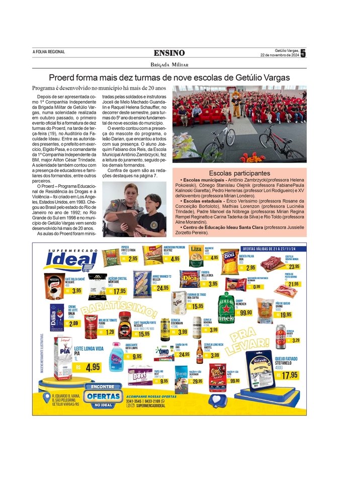 Brigada Militar - Proerd forma mais dez turmas de nove escolas de Getúlio Vargas