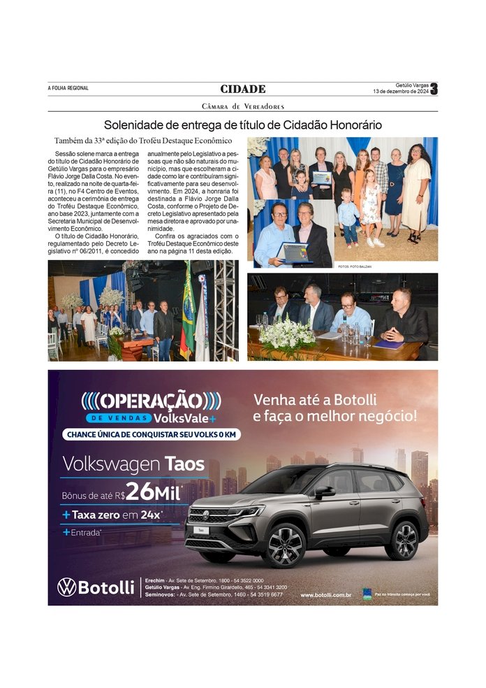 Getúlio Vargas - Solenidade de entrega de título de Cidadão Honorário