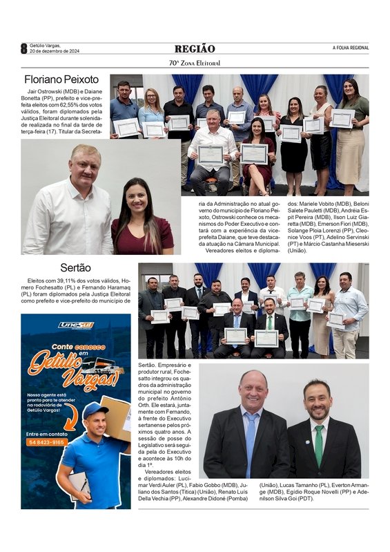 Diplomação dos eleitos em Floriano Peixoto e Sertão