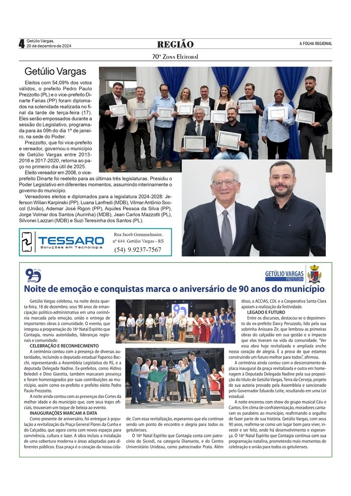 Diplomação dos eleitos em Getúlio Vargas