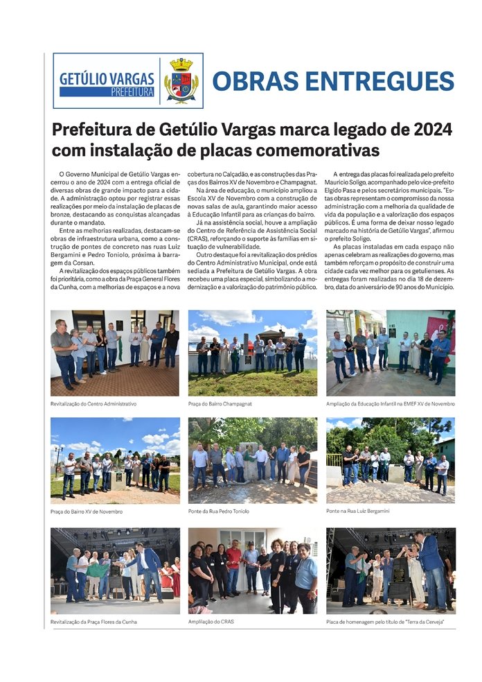 ESPECIAL NATAL 2024 - Obras entregues pelo executivo municipal de Getúlio Vargas.