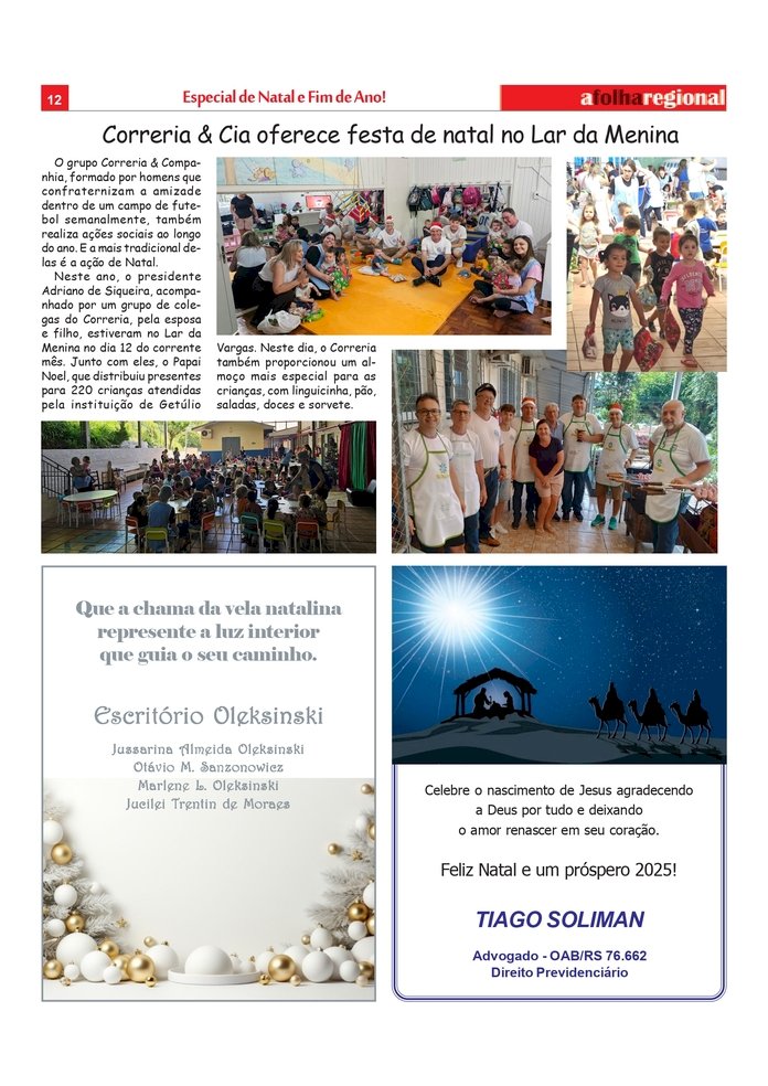 ESPECIAL NATAL 2024 - Correria & Cia oferece festa de natal no Lar da Menina