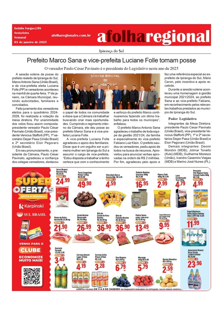 Ipiranga do Sul - Prefeito Marco Sana e vice-prefeita Luciane Folle tomam posse