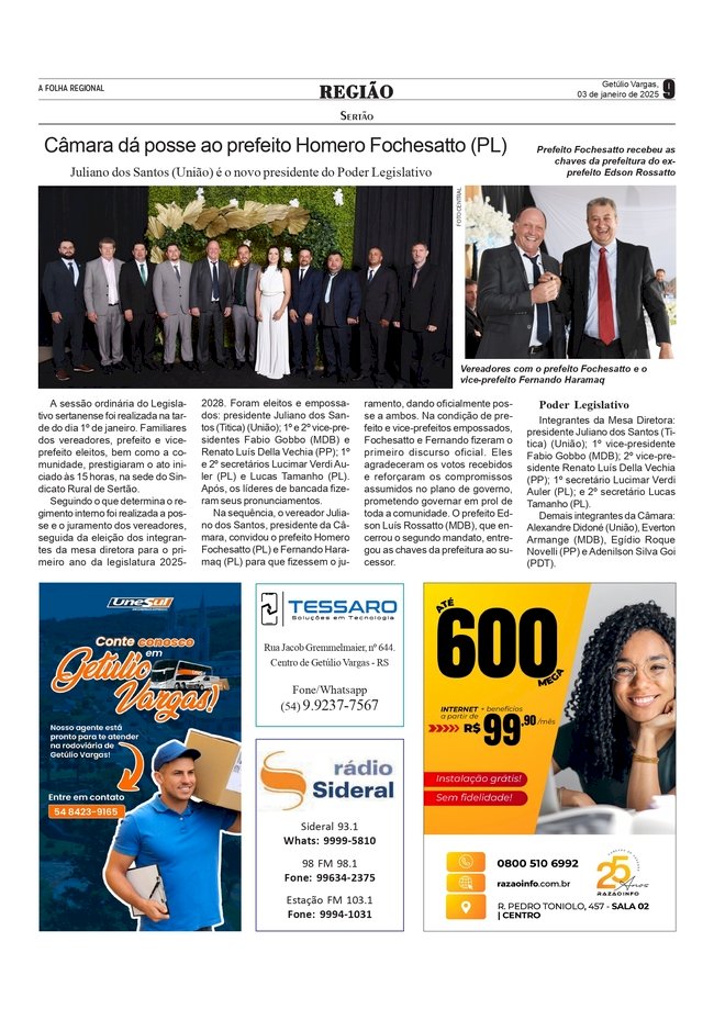 Sertão - Câmara dá posse ao prefeito Homero Fochesatto (PL)