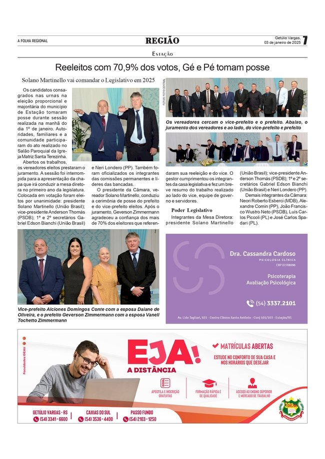 Estação - Reeleitos com 70,9% dos votos, Gé e Pé tomam posse