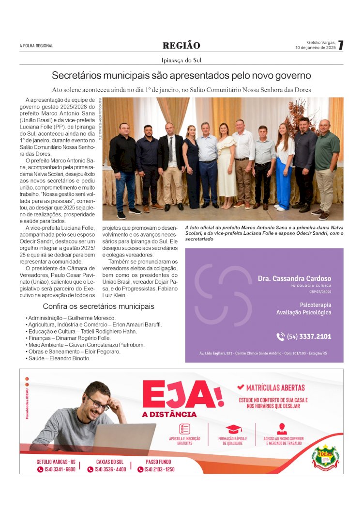 Ipiranga do Sul – Secretários são apresentados pelo novo governo