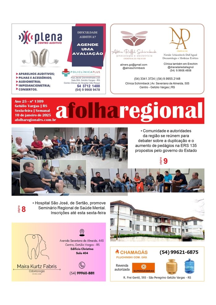 A Folha Regional. Ano 25. edição 1.309. Getúlio Vargas RS, 10 de janeiro de 2025.