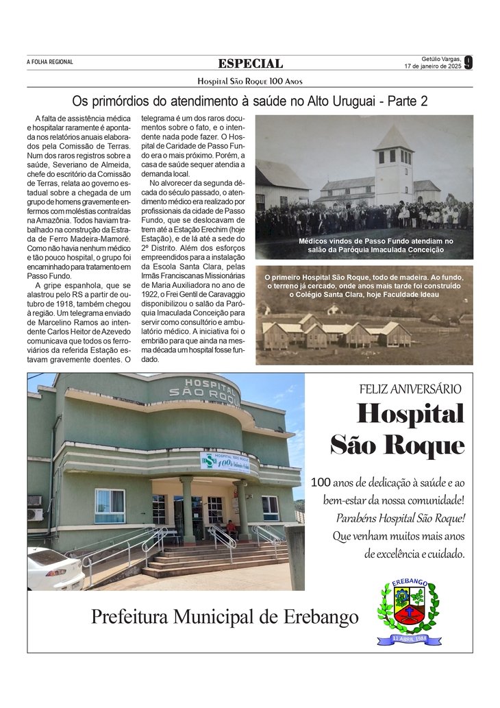 Os primórdios do atendimento à saúde no Alto Uruguai - Parte 2 / Mensagem do Município de Erebango.