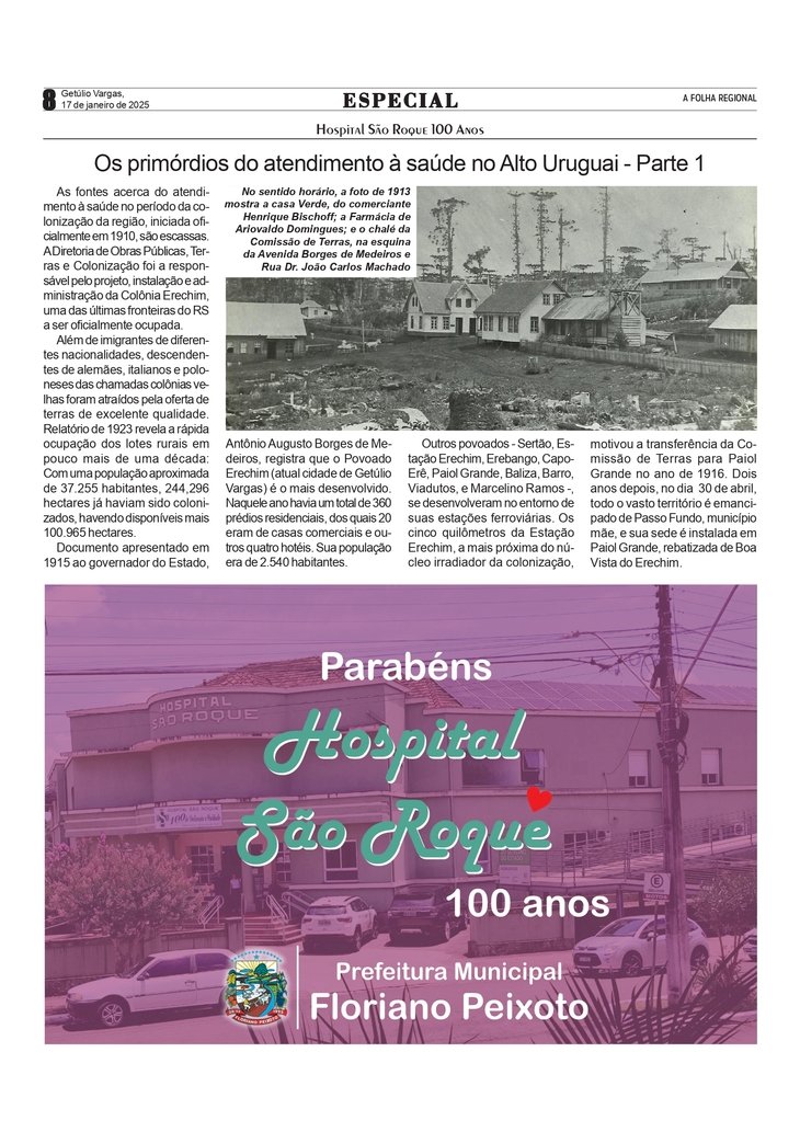 Os primórdios do atendimento à saúde no Alto Uruguai - Parte 1 / Mensagem do Município de Floriano Peixoto.