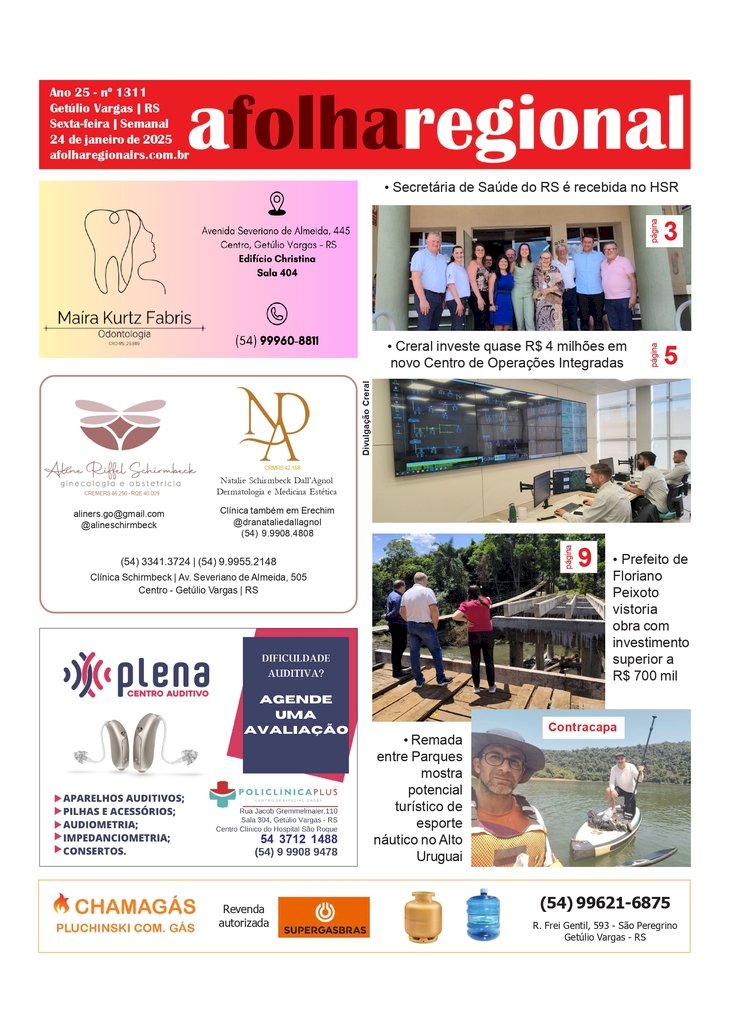 A Folha Regional. Ano 25, nº 1.311. Getúlio Vargas RS, 24 de janeiro de 2025.
