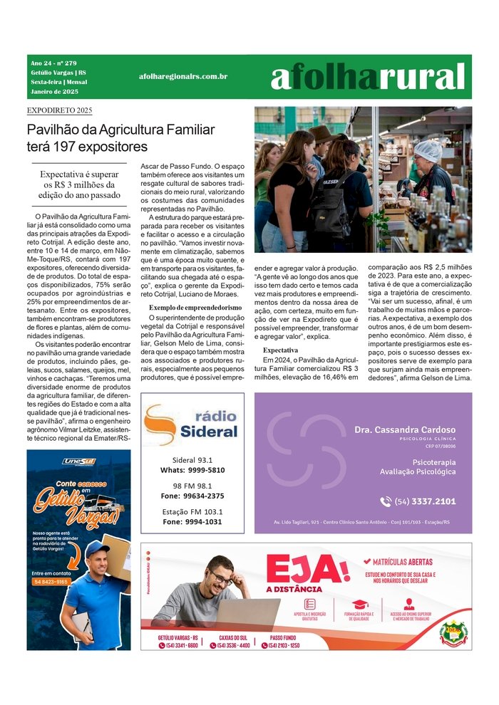 Expodireto 2025 - Pavilhão da Agricultura Familiar terá 197 expositores