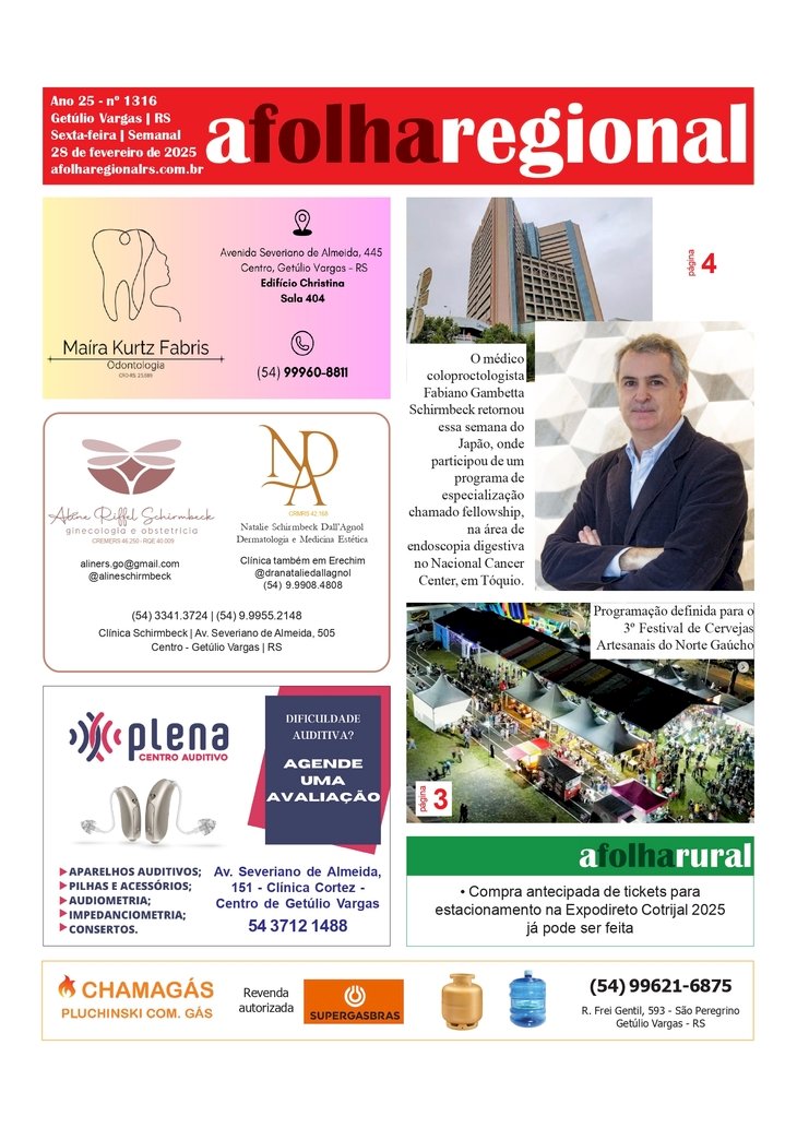 A FOLHA REGIONAL. Ano 25, nº 1.316. Getúlio Vargas RS, 28 02 2025.