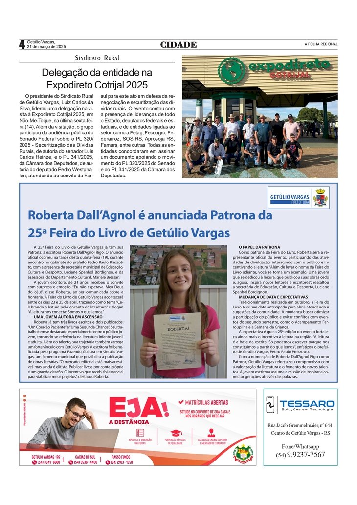Sindicato Rural de GV na Expodireto 2025 /  Roberta Dall’Agnol é anunciada patrona da 25ª Feira do Livro