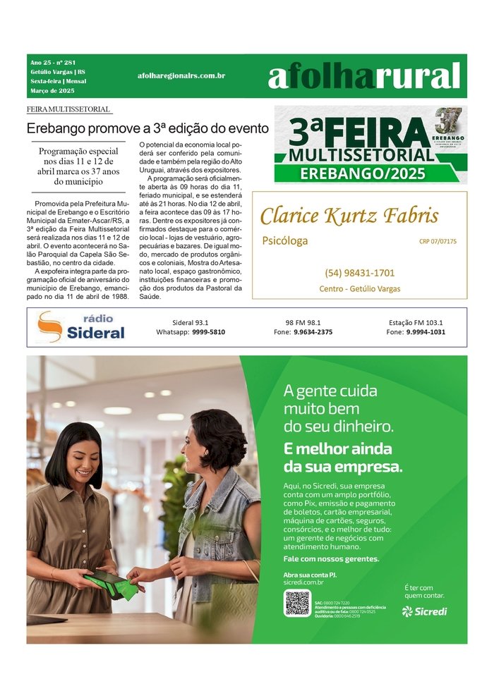 A Folha Rural – 3º Feira Multissetorial em Erebango / Cursos do Sindicato Rural em abril