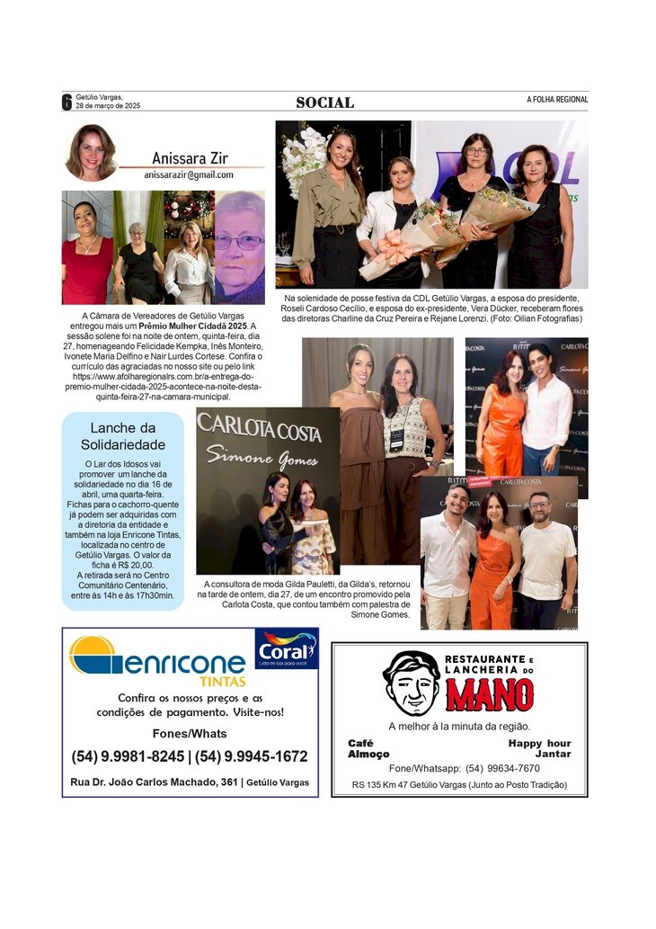 Coluna Social, por Anissara Zir. Edição de 28/3/2025.