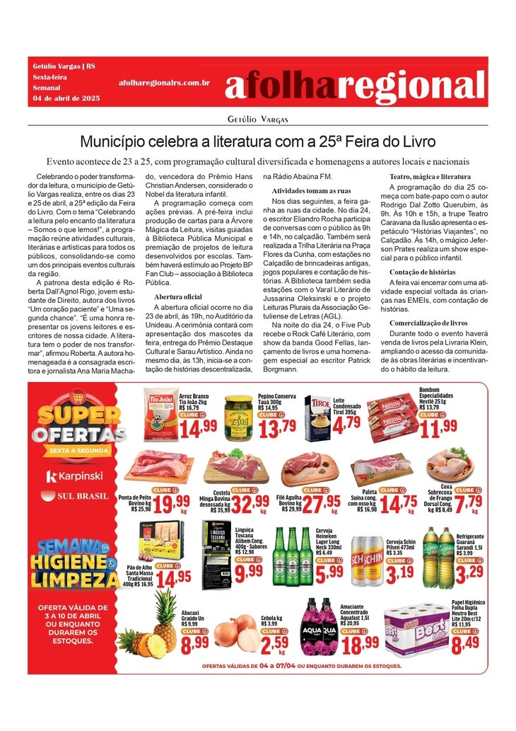 Município de Getúlio Vargas celebra a literatura com a 25ª Feira do Livro