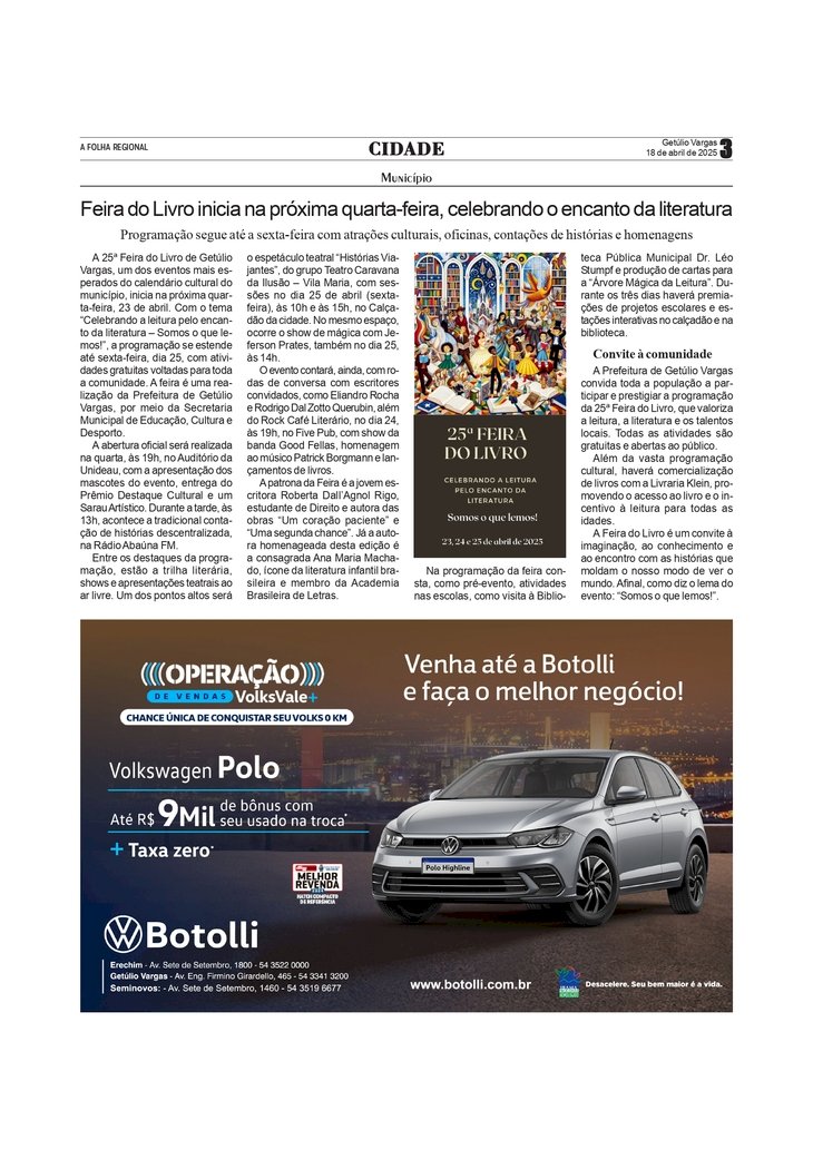 Feira do Livro de Getúlio Vargas inicia na próxima quarta-feira, 23, celebrando o encanto da literatura