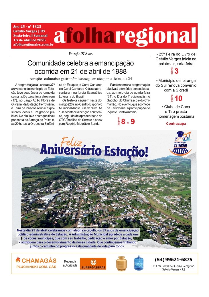 A FOLHA REGIONAL Ano 25, nº 1.322. Getúlio Vargas RS, 13 de abril de 2025.