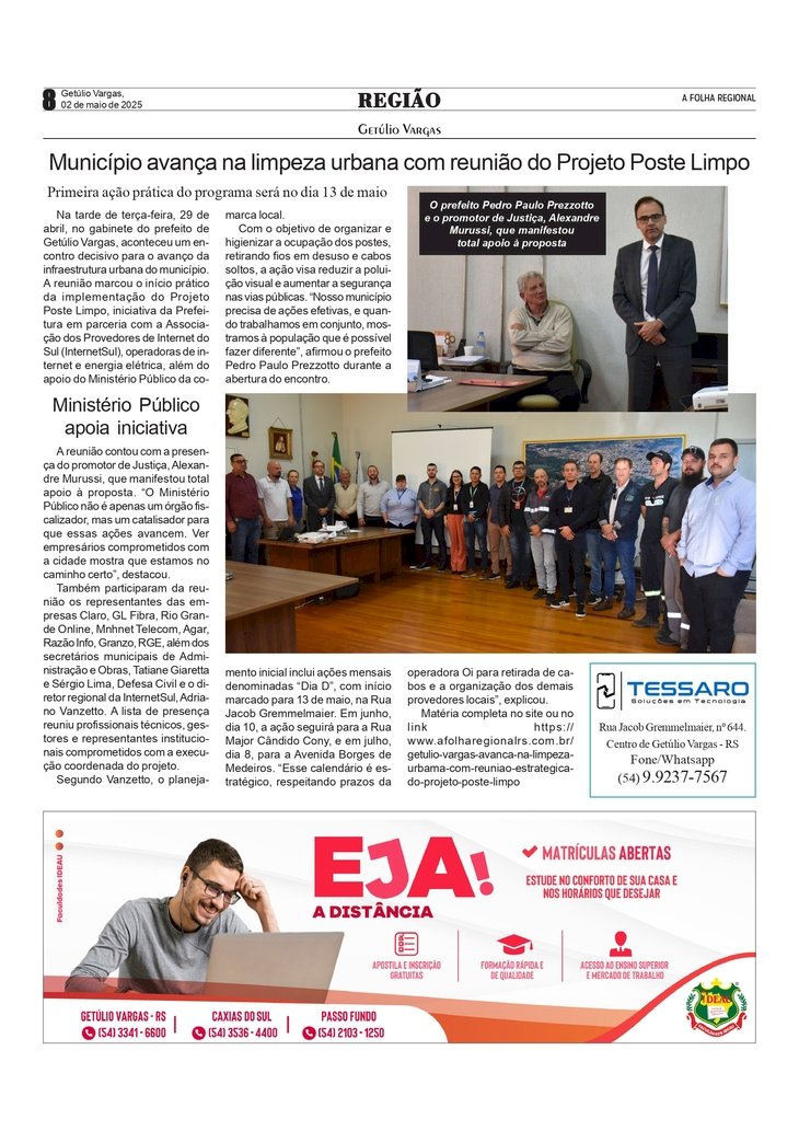 Município de Getúlio Vargas avança na limpeza urbana com reunião do Projeto Poste Limpo