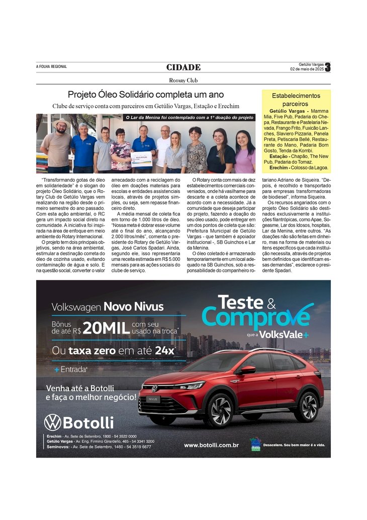 Rotary Club - Projeto Óleo Solidário completa um ano