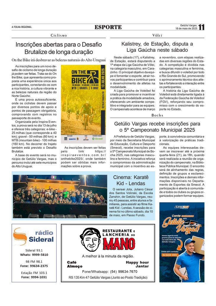 Esporte – CICLISMO, VOLEI, KARATE, e BOCHA