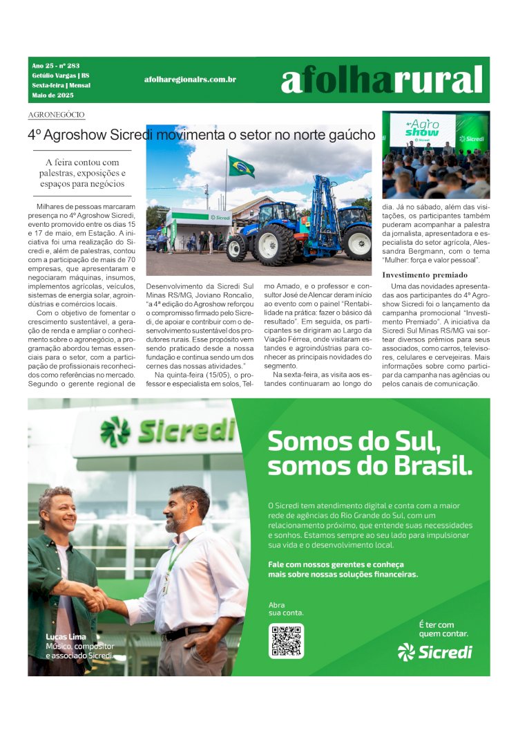 A FOLHA RURAL - 4º Agroshow Sicredi  /  Sutraf AU / Currsos do SR de Getúlio Vargas e Senar/RS