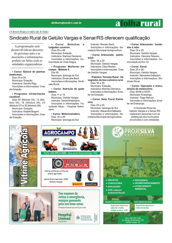 A FOLHA RURAL - 4º Agroshow Sicredi  /  Sutraf AU / Currsos do SR de Getúlio Vargas e Senar/RS