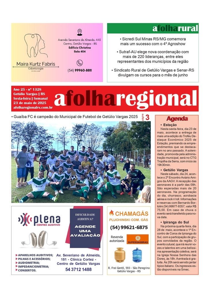 A Folha Regional Ano 25, nº 1.328. Getúlio Vargas RS, 23 de maio de 2025.