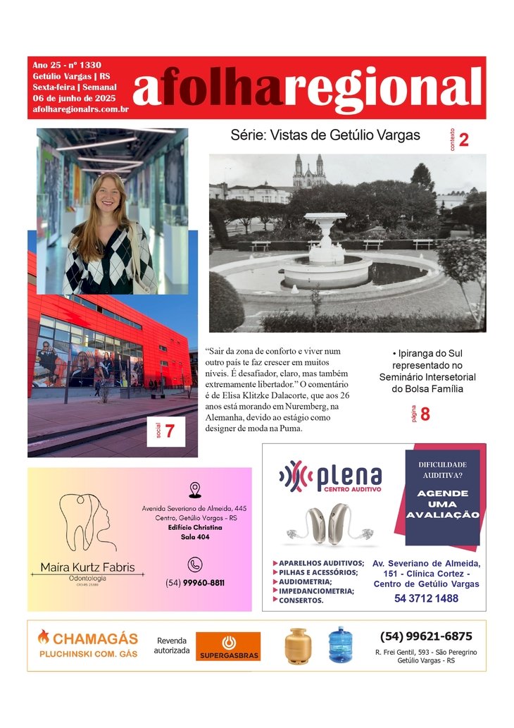 A FOLHA REGIONAL. Ano 25 nº  1.330. Getúlio Vargas RS, 06 de junho de 2025