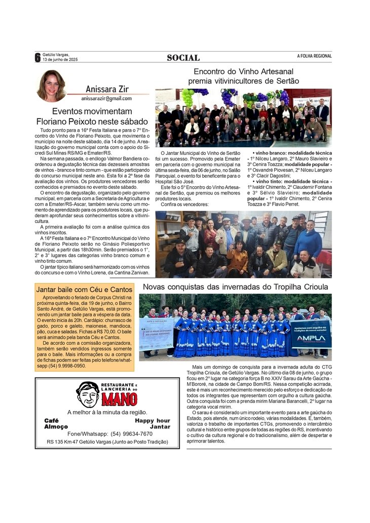 Página Social, por Anissara Zir. Edição de 13/6/2025.