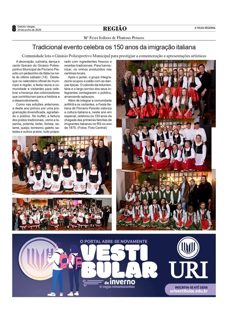 16ª Festa Italiana de Floriano Peixoto - Tradicional evento celebra os 150 anos da imigração italiana